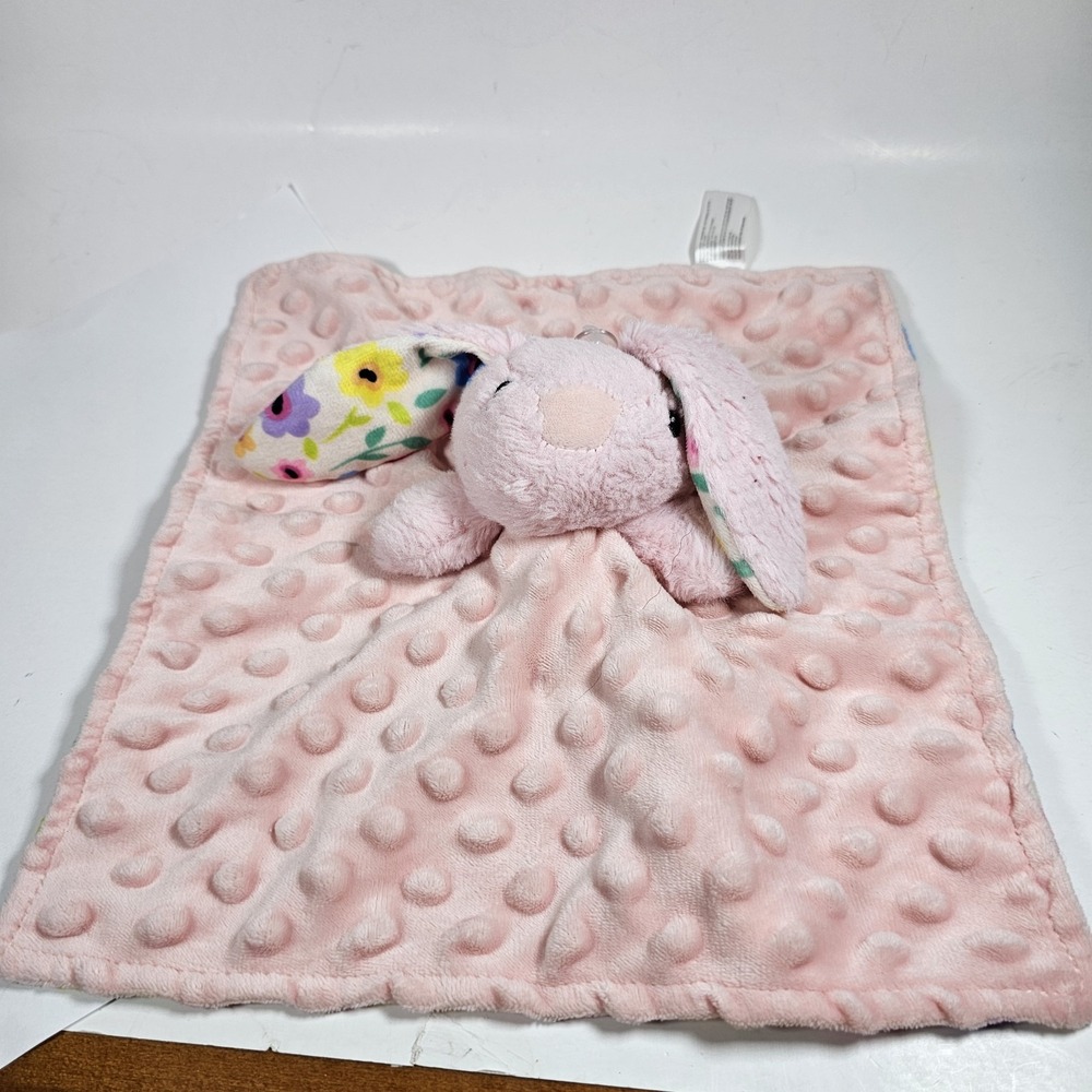 Parents Choice Lovey Bunny Security Blanket Pink Plush Floral Minky Dots